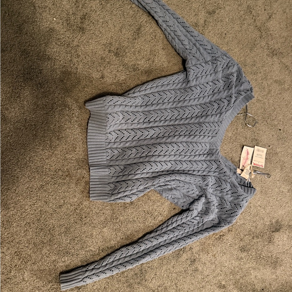 Jessica Simpson Blue V-Neck Cable Knit Sweater